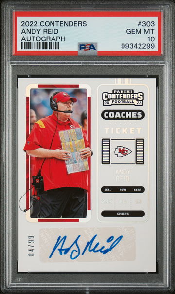 2022 Panini Contenders Coaches Ticket Andy Reid #303 Auto /99 PSA 10