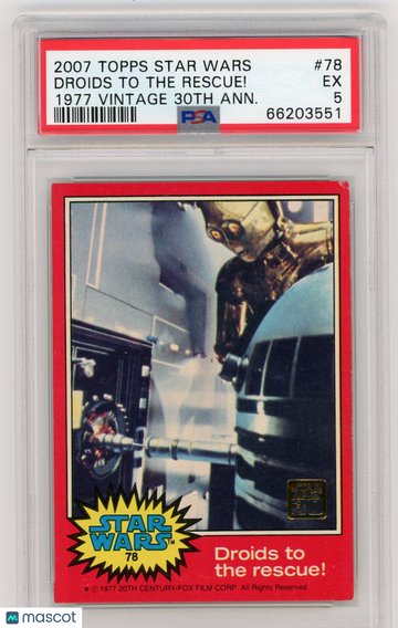 2007 Topps Star Wars 1977 Vintage 30th Anniversary Stamped Card Droids To The Rescue! #78 PSA 5