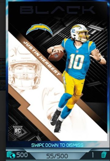 2020 Panini Black Blitz Justin Herbert RC /500