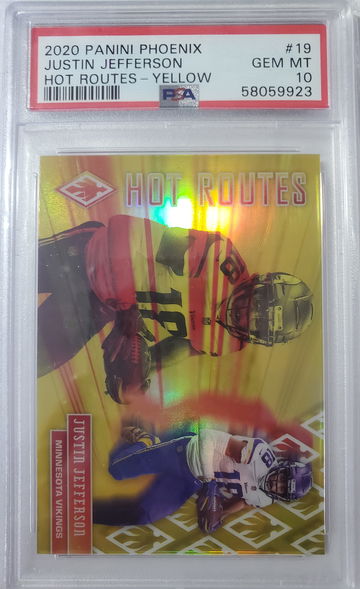 2020 phoenix justin jefferson rookie hot routes yellow /75 psa 10 gem mint
