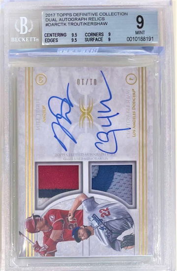 Mike Trout Clayton Kershaw 2017 Topps  Definitve Collection auto autograph dual patch bgs 9 10 #1/10