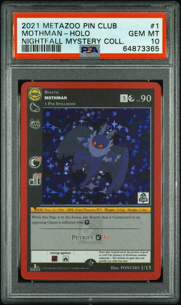 🦋 2021 Metazoo Pin Club X Nightfall Mystery Collection 1 Mothman-Holo PSA 10 👻