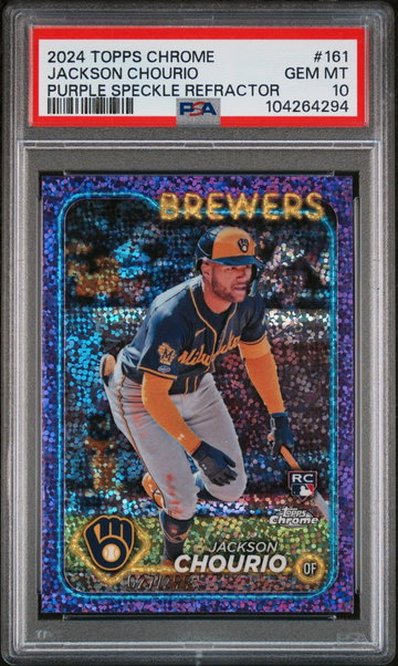 2024 Topps Chrome Purple Speckle Refractor Jackson Chourio #161 /299 PSA 10