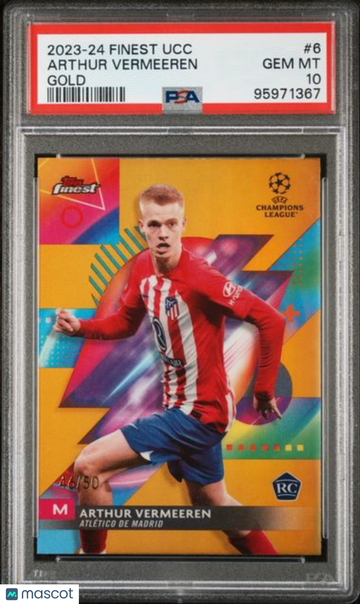 2023-24 Topps Finest UEFA Club Competitions Arthur Vermeeren #6 Gold Refractor /50 PSA 10