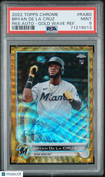 2022 Topps Chrome Rookie Autographs Bryan De La Cruz #RABD RKE. Auto Gold Wave Refractor PSA 9