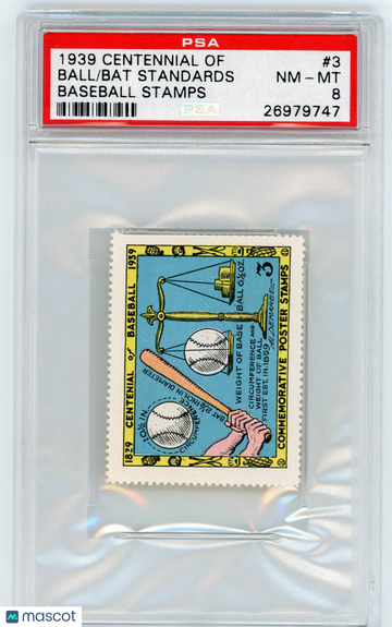 1939 Centennial Of Baseball Stamps Bat & Ball Standards #3 PSA 8