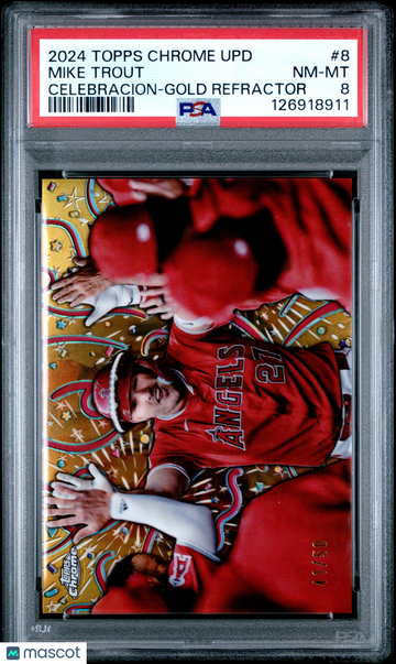 2024 Topps Chrome Update Celebracion Mike Trout #8 Gold Refractor PSA 8