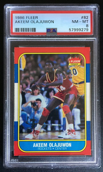 1986 Fleer Akeem Olajuwon #82 RC HOF PSA-8 NM-MT