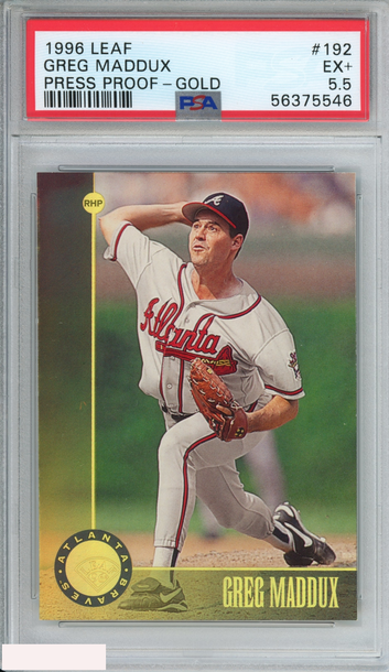 1996 LEAF GREG MADDUX #192 PRESS PROOF-GOLD ATLANTA BRAVES HOF PSA 5.5 EX+