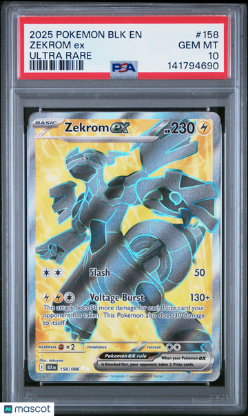2025 Pokemon BLK EN-Black Bolt Zekrom EX Ultra Rare PSA 10 #158