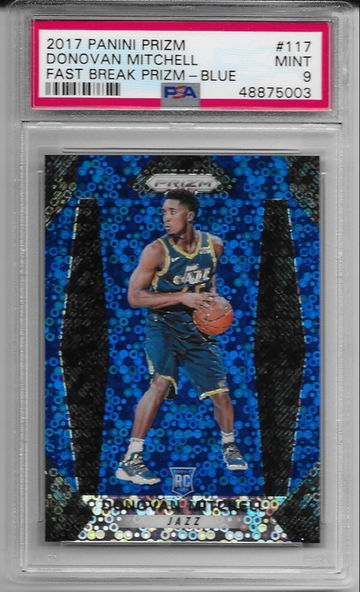Donovan Mitchell 2017 Panini Prizm fast break blue PSA 9