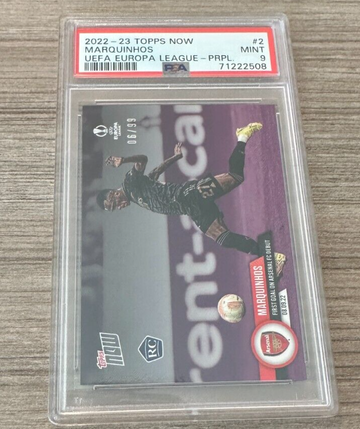 2022-23 Topps Now UEFA Europa #2 Marquinhos Purple Parallel RC /99 PSA 9 MINT