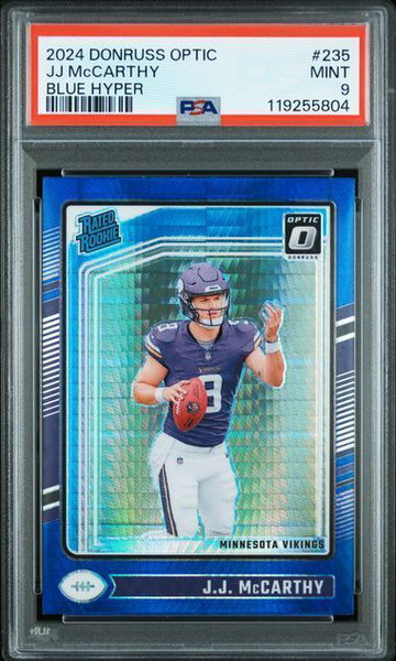 2024 Donruss Optic | Rookie JJ McCarthy | Blue Hyper | #235 | PSA 9