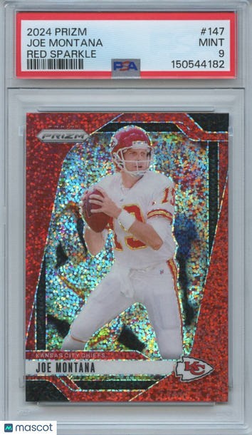 2024 Panini Prizm Joe Montana #147 Red Sparkle Short Print PSA 9