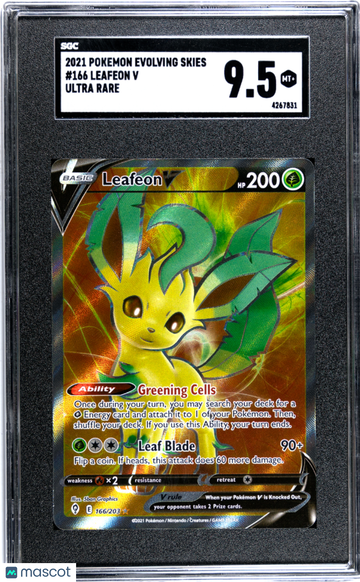 2021 Pokemon Evolving Skies Leafeon V Holo Full Art SGC 9.5 #166