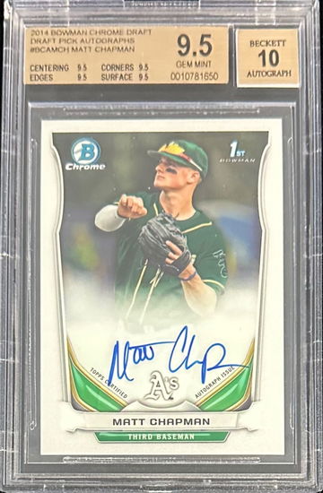 2014 BOWMAN CHROME MATT CHAPMAN ROOKIE AUTO BGS 9.5 TRUE GEM