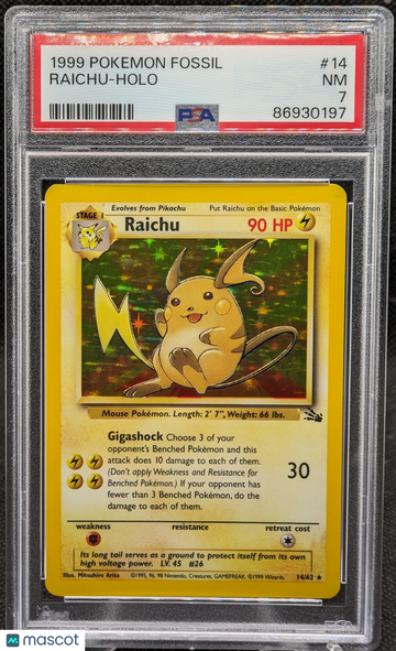 1999 Pokemon Fossil Raichu Holo #14 PSA 7
