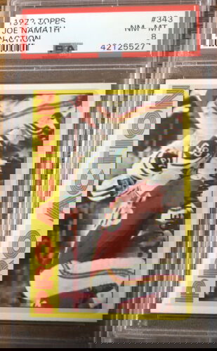 1972 Topps #343 Joe Namath In Action PSA 8 Nr Mt-Mint centered HOF Hi number