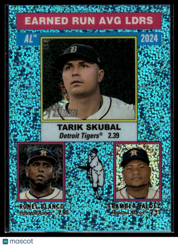 2025 Topps Heritage Framber Valdez / Tarik Skubal / Ronel Blanco LL #202 Chrome Light Blue Sparkle Refractor
