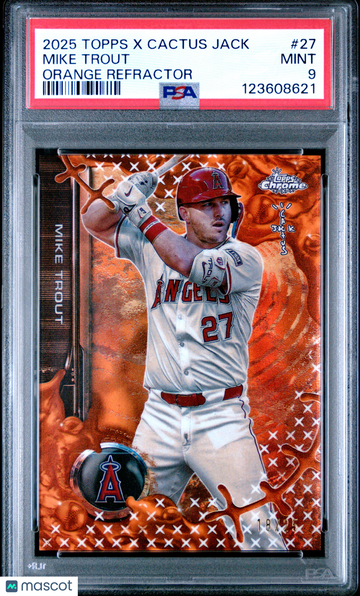 2025 Topps Chrome X Cactus Jack Mike Trout #27 Orange Refractor /25 PSA 9
