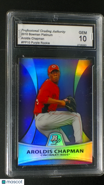 2010 Bowman Platinum Aroldis Chapman #PP10 Purple Refractor Parallel/Variety Rookie RC Insert PGA 10