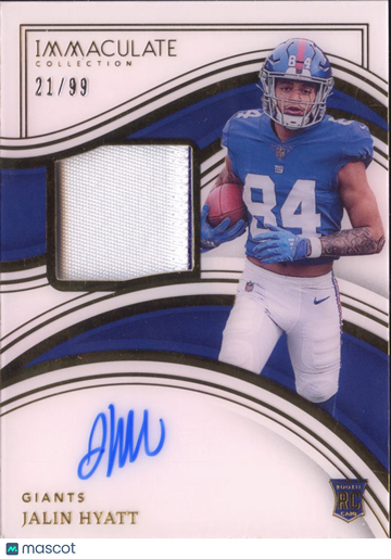 Jalin Hyatt 2023 Panini Immaculate Collection Patch RC Memorabilia Auto /99 New York Giants