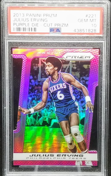 Julius Erving Dr J 2013-14 Panini Prizm Purple Die Cut Prizm 29/49 Graded PSA Gem Mint 10 POP 2