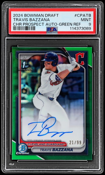 2024 Bowman Chrome Draft Travis Bazzana Prospect Autograph Green Refractor PSA 9