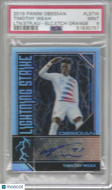 2019 Panini Obsidian Lightning Strike Autographs Timothy Weah #LSTW LTN. STR. Au Elc. Etch Orange PSA 9