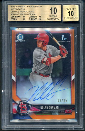 PRISTINE 2018 Bowman Chrome Draft Autographs NOLAN GORMAN