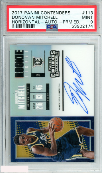 2017 PANINI CONT DONOVAN MITCHELL #113 HORIZONTAL-AUTO-PRM ED RC PSA 9 MINT