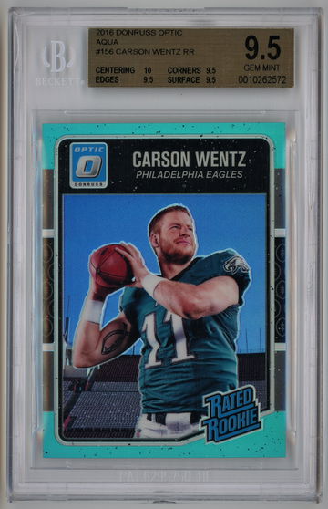 2016 Donruss Optic Aqua /299 Carson Wentz BGS 9.5