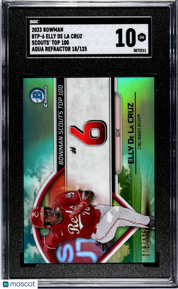 2023 Bowman Elly De La Cruz #BTP-6 Scouts' Top 100, Aqua Refractor SGC 10