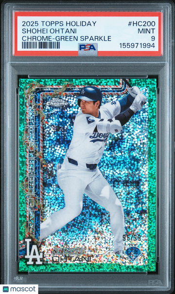 2025 Topps Holiday Shohei Ohtani #HC200 Chrome Green Sparkle /99 PSA 9