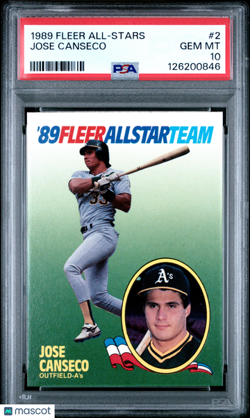 1989 Fleer All-Stars Jose Canseco #2 Parallel/Variety PSA 10