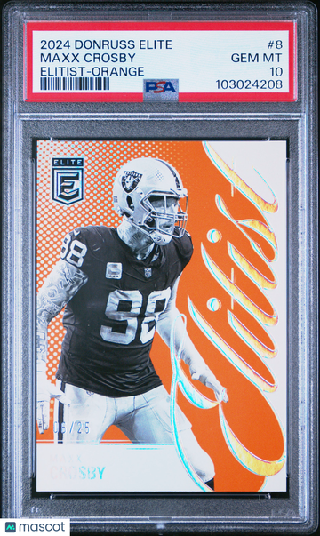 2024 Panini Donruss Elite Elitist Maxx Crosby #8 Elitist-Orange /25 PSA 10