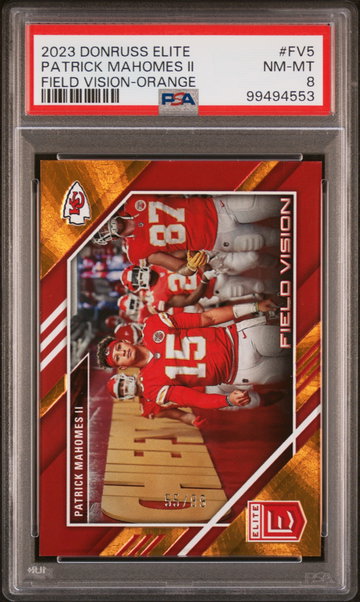 2023 Panini Donruss Elite Field Vision Orange Patrick Mahomes II #FV5 /99 PSA 8