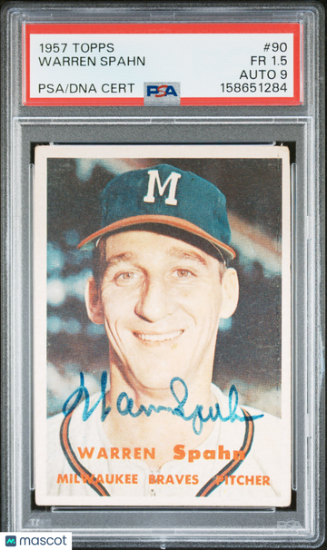 1957 Topps Warren Spahn #90 PSA 1.5 Auto 9