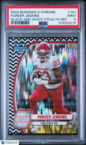 2024 Bowman University Chrome Parker Jenkins #141 Black And White Stealth Ref PSA 9