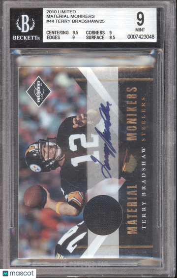 2010 Limited Material Monikers Terry Bradshaw #44 /25 BGS 9 Auto 9