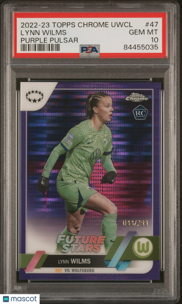 2022-23 Topps Chrome UEFA Women'S Champions League Lynn Wilms #47 Purple Pulsar PSA 10