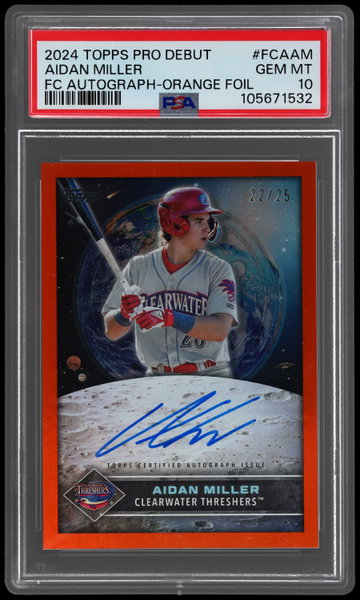 2024 Topps Pro Debut Aidan Miller Future Cornerstones Autograph Orange Foil PSA 10
