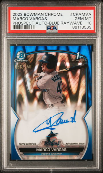2023 Bowman Chrome Blue RayWave Marco Vargas #CPA-MVA Auto /150 PSA 10
