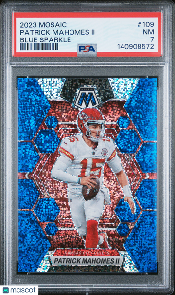 2023 Panini Mosaic Patrick Mahomes II #109 Blue Sparkle /96 PSA 7