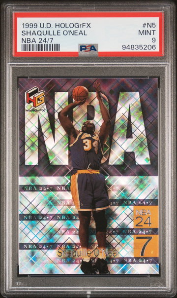 1999 UPPER DECK SHAQUILLE O'NEAL HOLOGRFX NBA 24/7 #N5 PSA 9 BK.C1.62