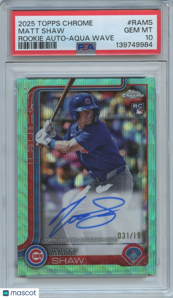 2025 Topps Chrome Matt Shaw #RAMS Aqua Wave Rookie PSA 10 Topps