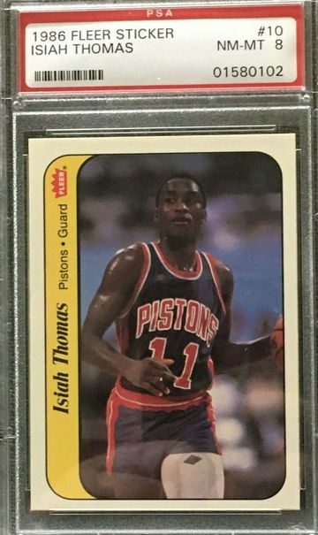 1986 Fleer Sticker ISIAH THOMAS #10 PSA 8