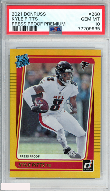 2021 PANINI DONRUSS KYLE PITTS #260 PRESS PROOF PREMIUM ROOKIE RC PSA 10 GEM MT