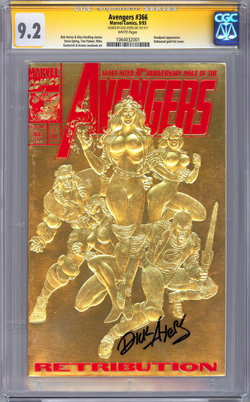 AVENGERS #366 CGC-SS 9.2 ORIG AVENGERS ARTIST DICK AYERS 30th ANN GOLD VAR 1993
