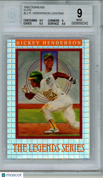 1992 Donruss Elite Rickey Henderson LGD 2710/7500 #L2 BGS 9 Oakland Athletics